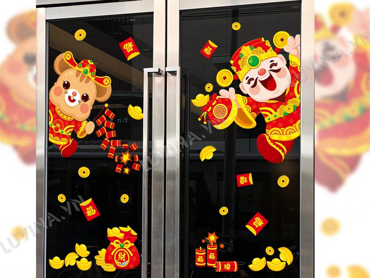 DECAL TRANG TRÍ TẾT CHUỘT VÀ THẦN TÀI