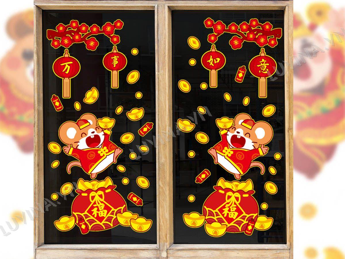 DECAL TRANG TRÍ TẾT CHUỘT VÀ TÚI TIỀN