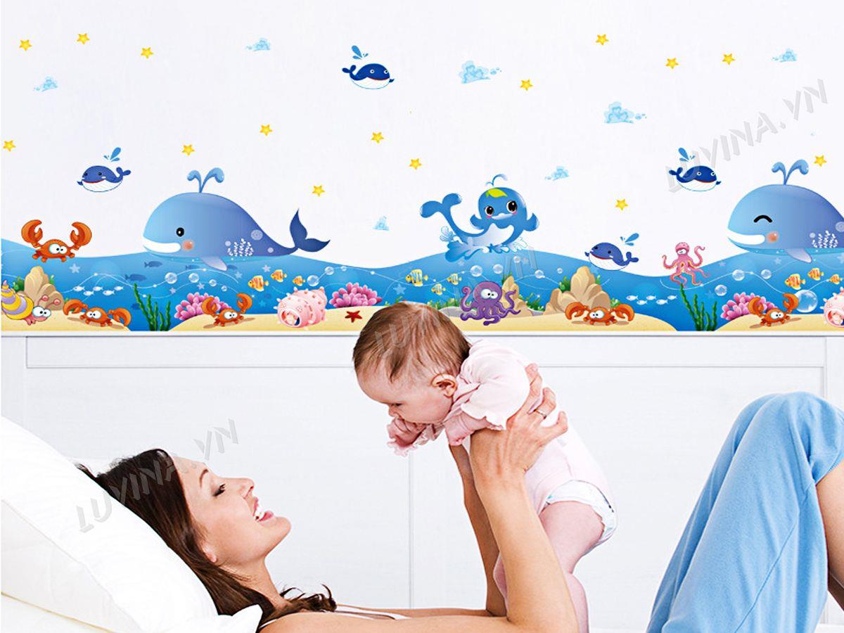 DECAL TRANG TRÍ CHÂN TƯỜNG CÁ HEO