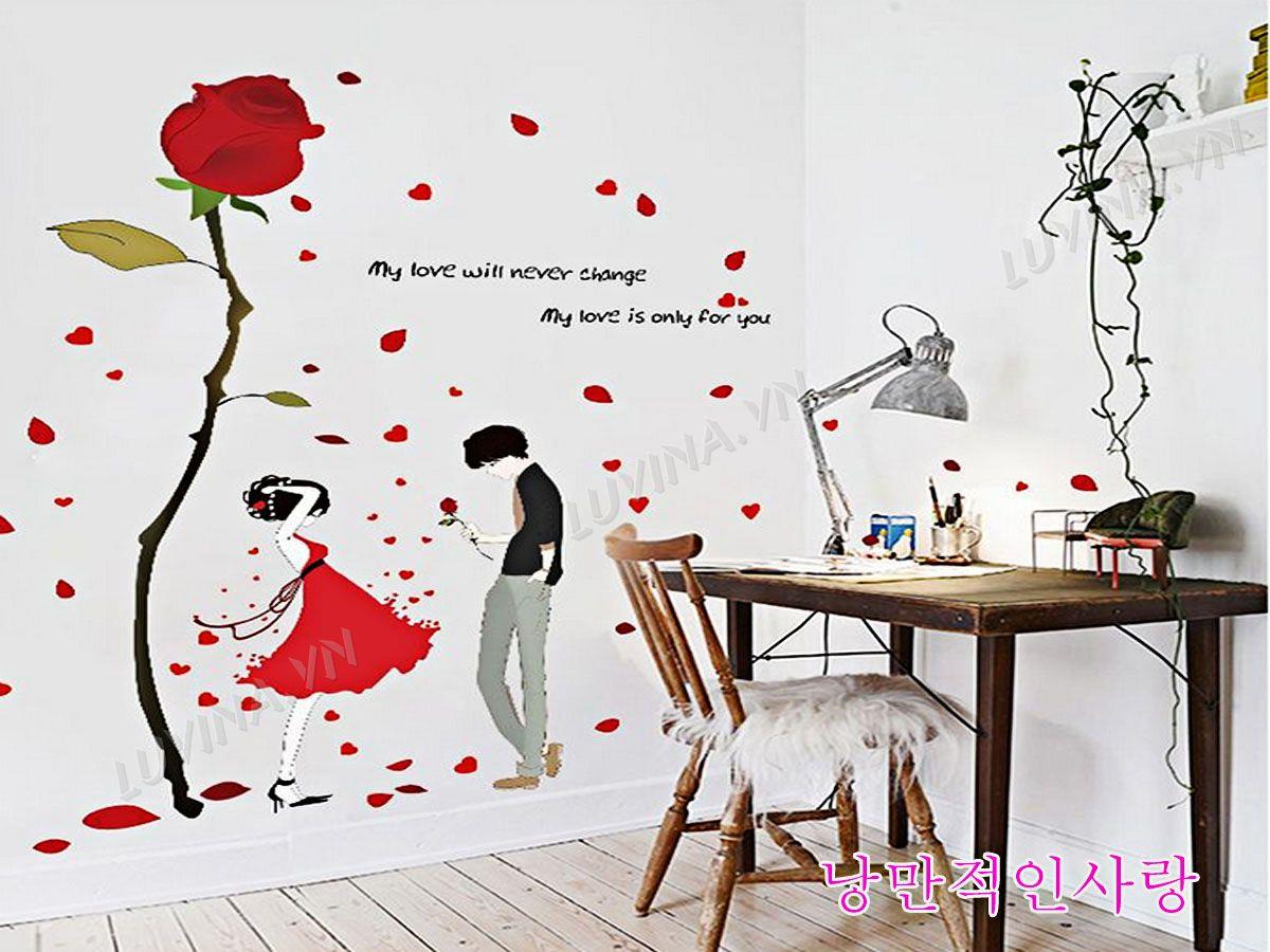 DECAL TRANG TRÍ BÔNG HỒNG TỎ TÌNH