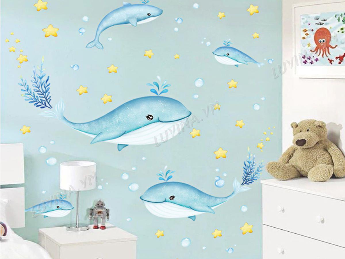 DECAL TRANG TRÍ CÁ VOI XANH