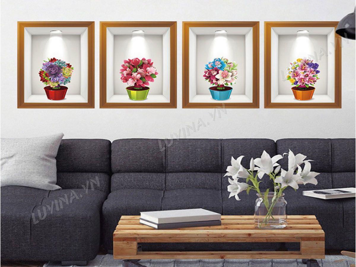 DECAL TRANG TRÍ BỐN BÌNH HOA