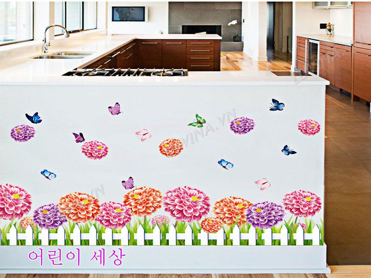 DECAL TRANG TRÍ CHÂN RÀO HOA CẨM CHƯỚNG