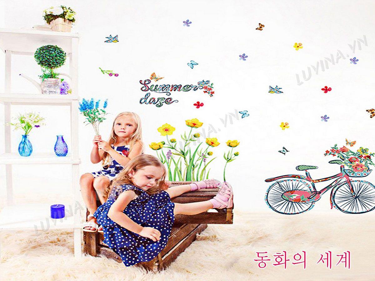 DECAL TRANG TRÍ XE ĐẠP GIỎ HOA