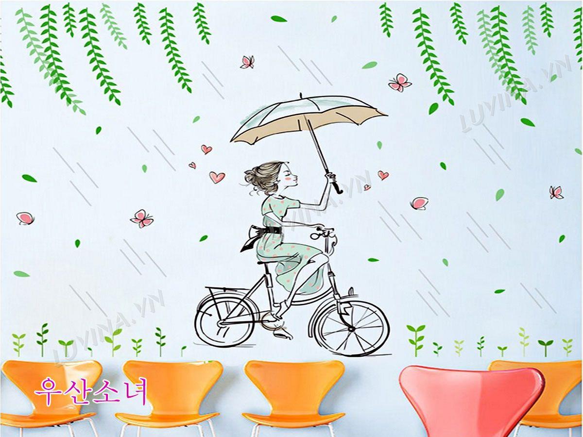 DECAL TRANG TRÍ CÔ GÁI ĐI MƯA