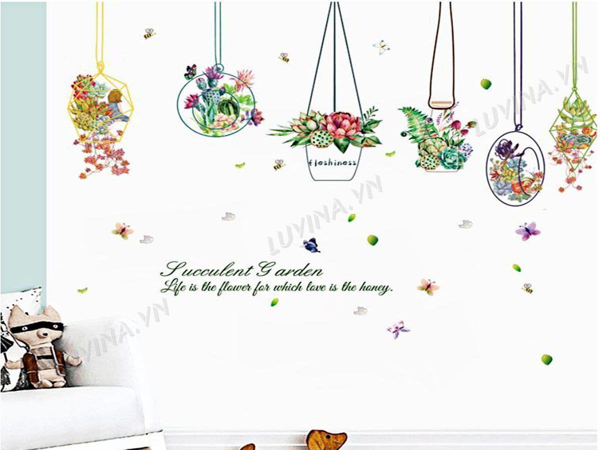 DECAL TRANG TRÍ GIỎ TREO HOA