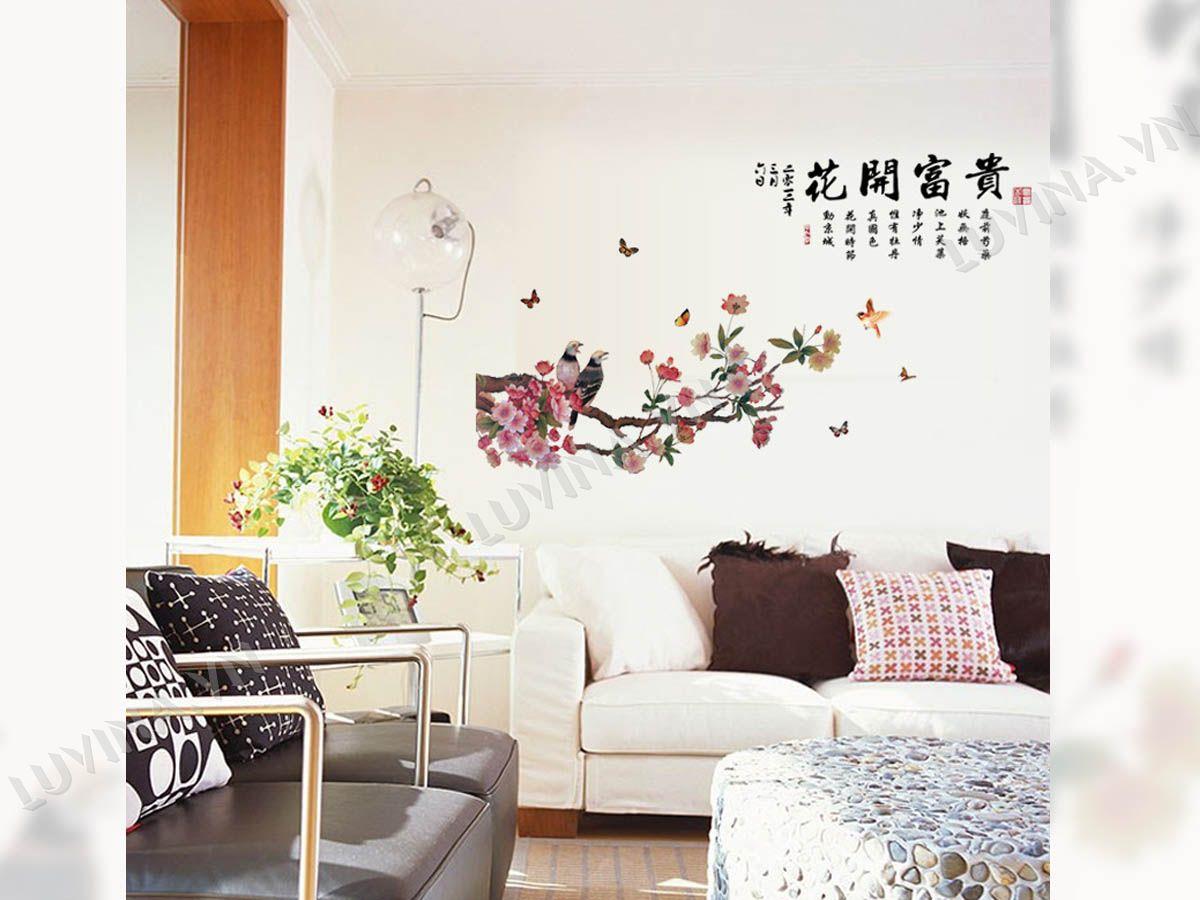 DECAL TRANG TRÍ CHIM ĐẬU CÀNH ĐÀO