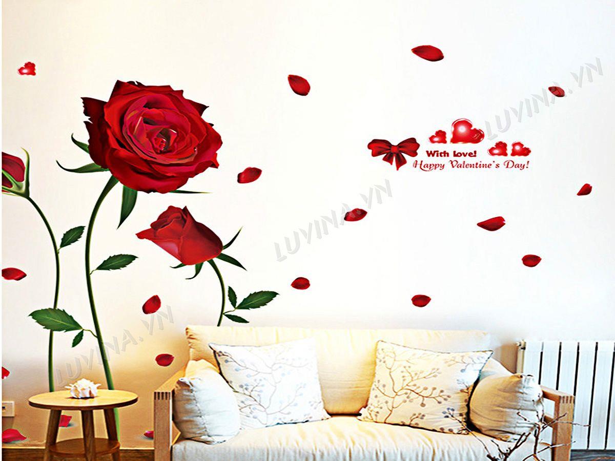 DECAL TRANG TRÍ HỒNG ĐỎ 3 BÔNG