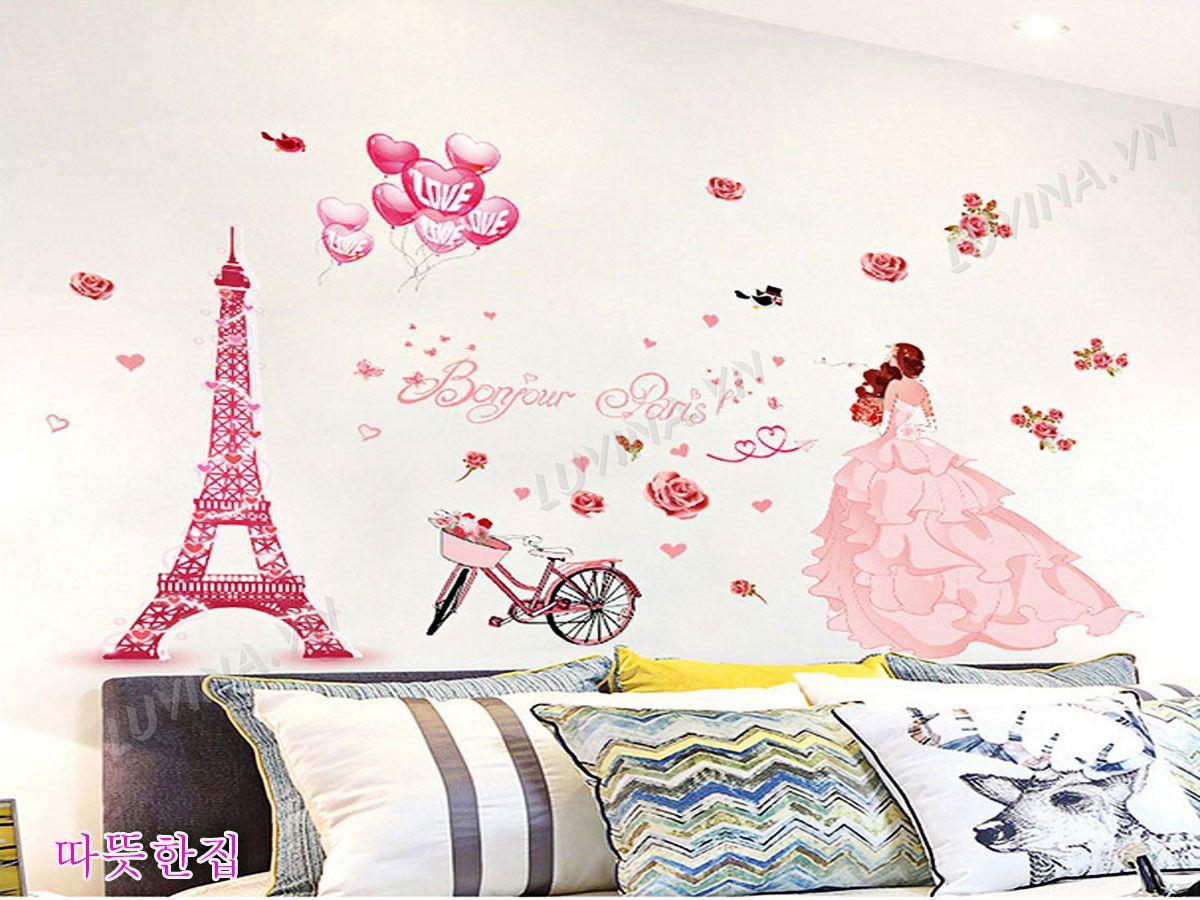 DECAL TRANG TRÍ CÔ DÂU HỒNG