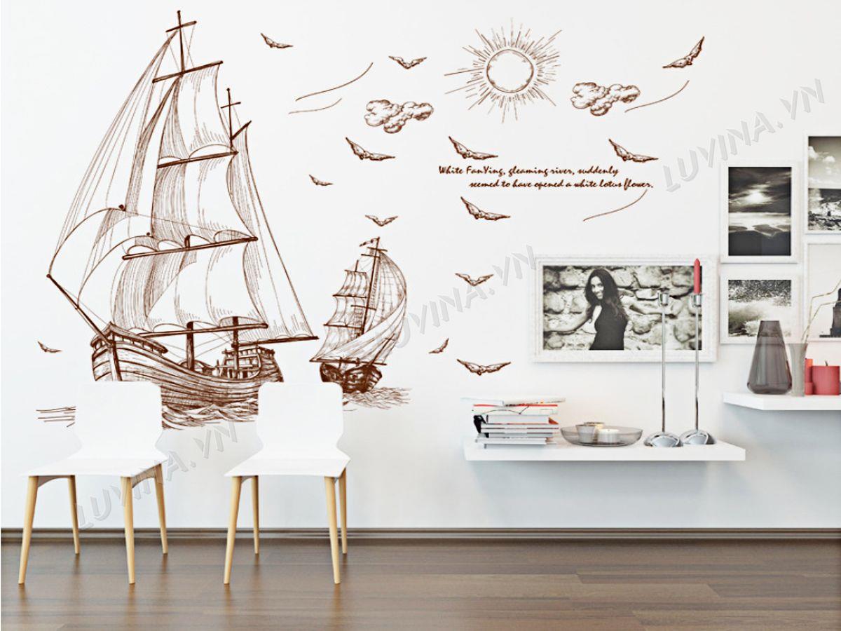 DECAL TRANG TRÍ THUYỀN BUỒM NÂU