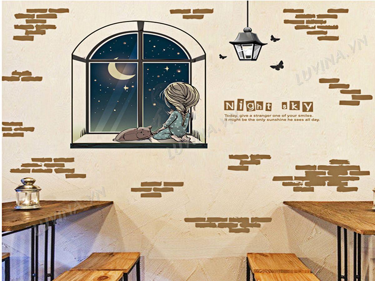 DECAL TRANG TRÍ CÔ GÁI NGẮM TRĂNG